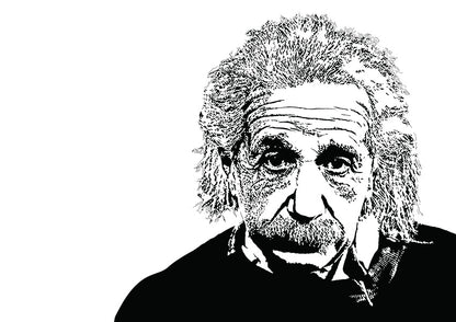 Black and white portrait illustration of Albert Einstein, the renowned physicist and Nobel Prize laureate. The portrait showcases his unmistakable visage with striking details and expressive lines. The image is minimalist with no background, placing the focus on the subject's face and capturing the essence of Einstein's genius.