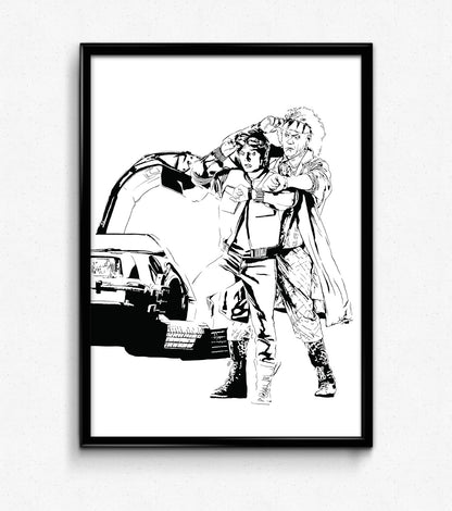 art print digital illustration back to the future 2 bttf2 of doc and marty mcfly cover art