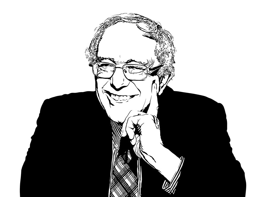 digital minimalist stencil illustration of democrat politician bernie sanders smiling, art print