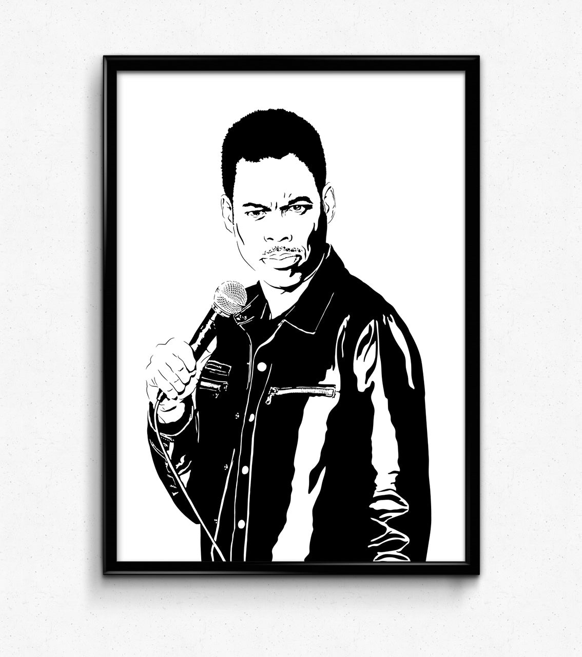 art print of comedian chris rock doing standup holding a microphone framed