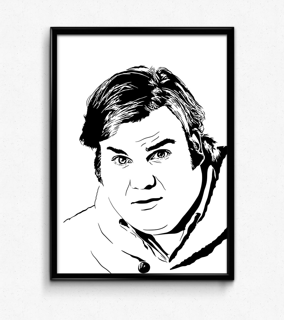 portrait of comedian chris farley in black and white framed art print