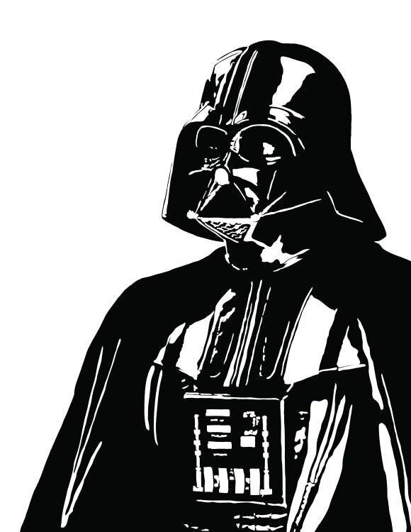 black and white digital illustration of darth vader from star wars portrait