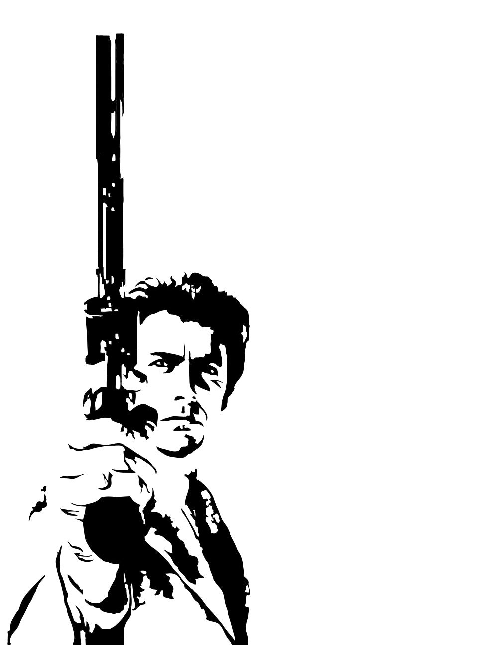 digital minimalist stencil illustration of dirty harry callahan by clint eastwood holding his 44 magnum revolver