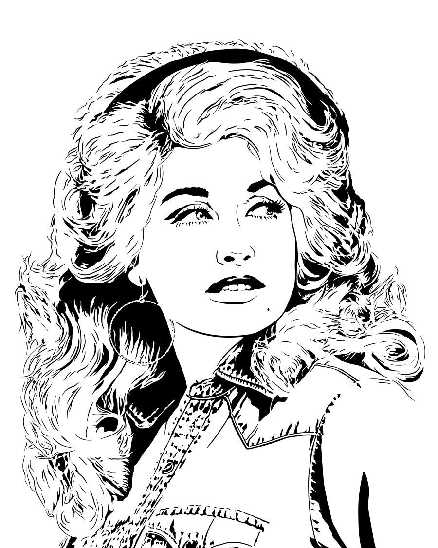 digital minimalist stencil illustration of dolly parton the country music legend