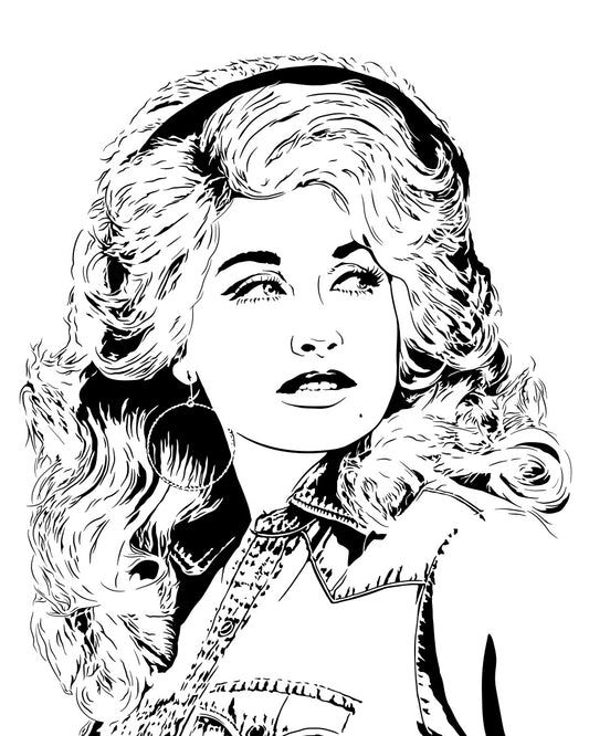 digital minimalist stencil illustration of dolly parton the country music legend