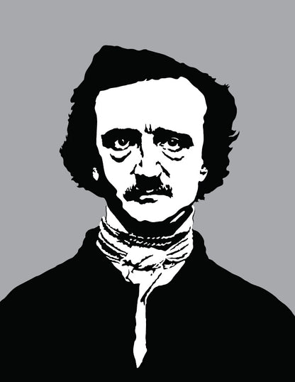 minimalist digital illustration of american author edgar allan poe in portrait with neckerchief staring facing forward