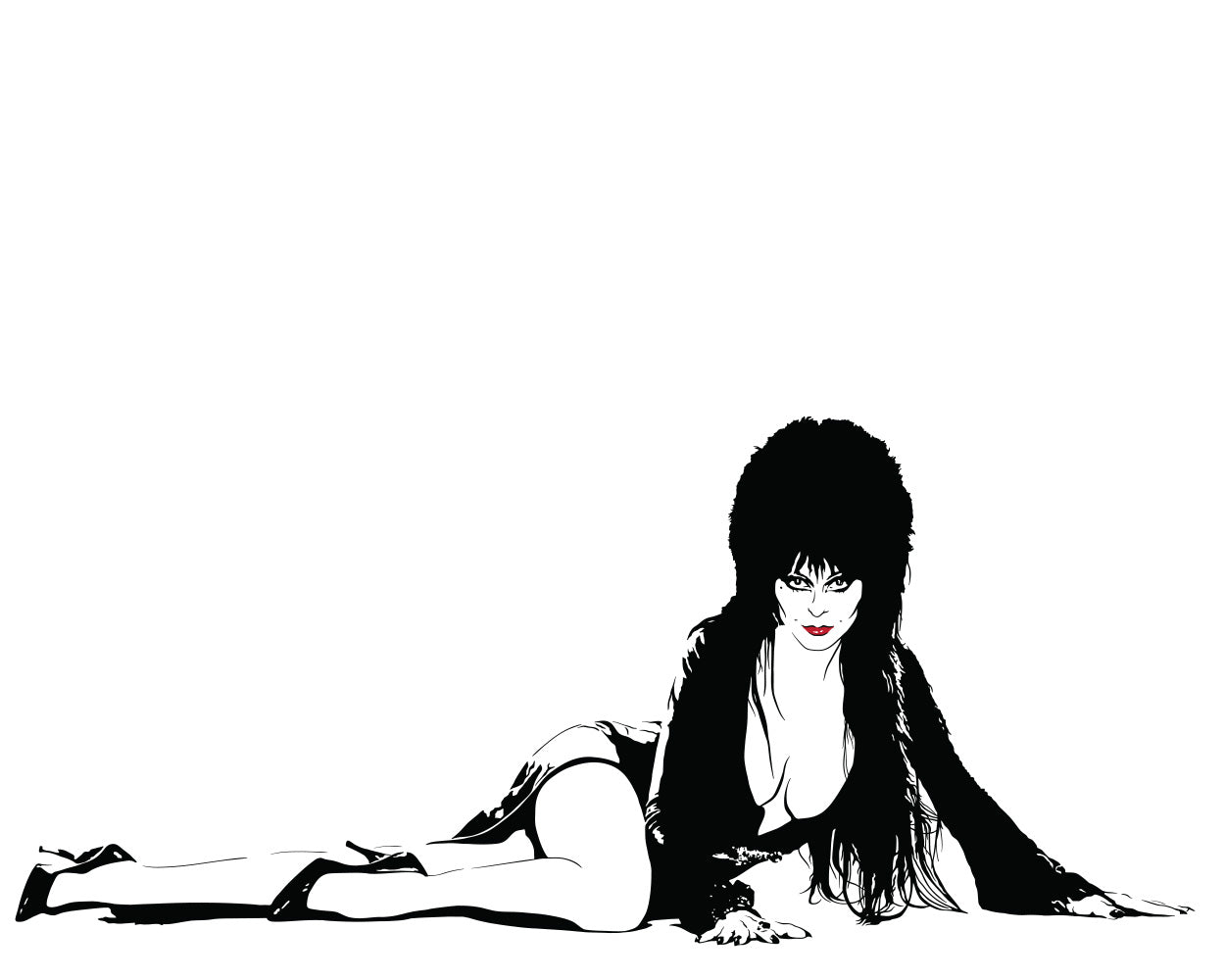 digital minimalist stencil illustration of elvira mistress of the dark cassandra peterson horror film fan