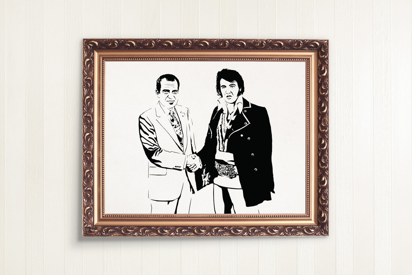 Elvis Presley and Richard Nixon Art Print | Music History Decor | American History | Minimalist Pop Culture Wall Art