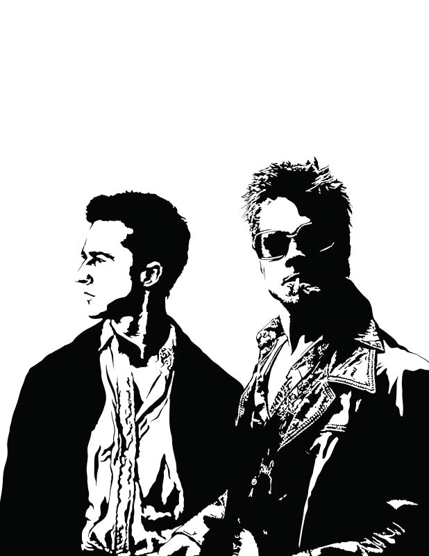 Fight Club Art Print | Edward Norton Jr and Brad Pitt | Modern Cinema Decor | Minimalist Pop Culture Wall Art