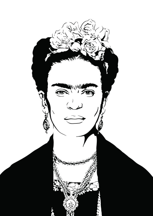 digital minimalist stencil illustration of mexican painter frida kahlo feminist communist revolutionary