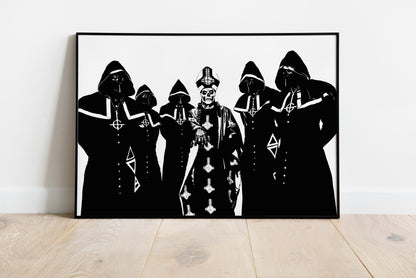 Ghost Art Print | Rock Music Lover Decor | Papa Emeritus II and Nameless Ghouls | Minimalist Pop Culture Wall Art