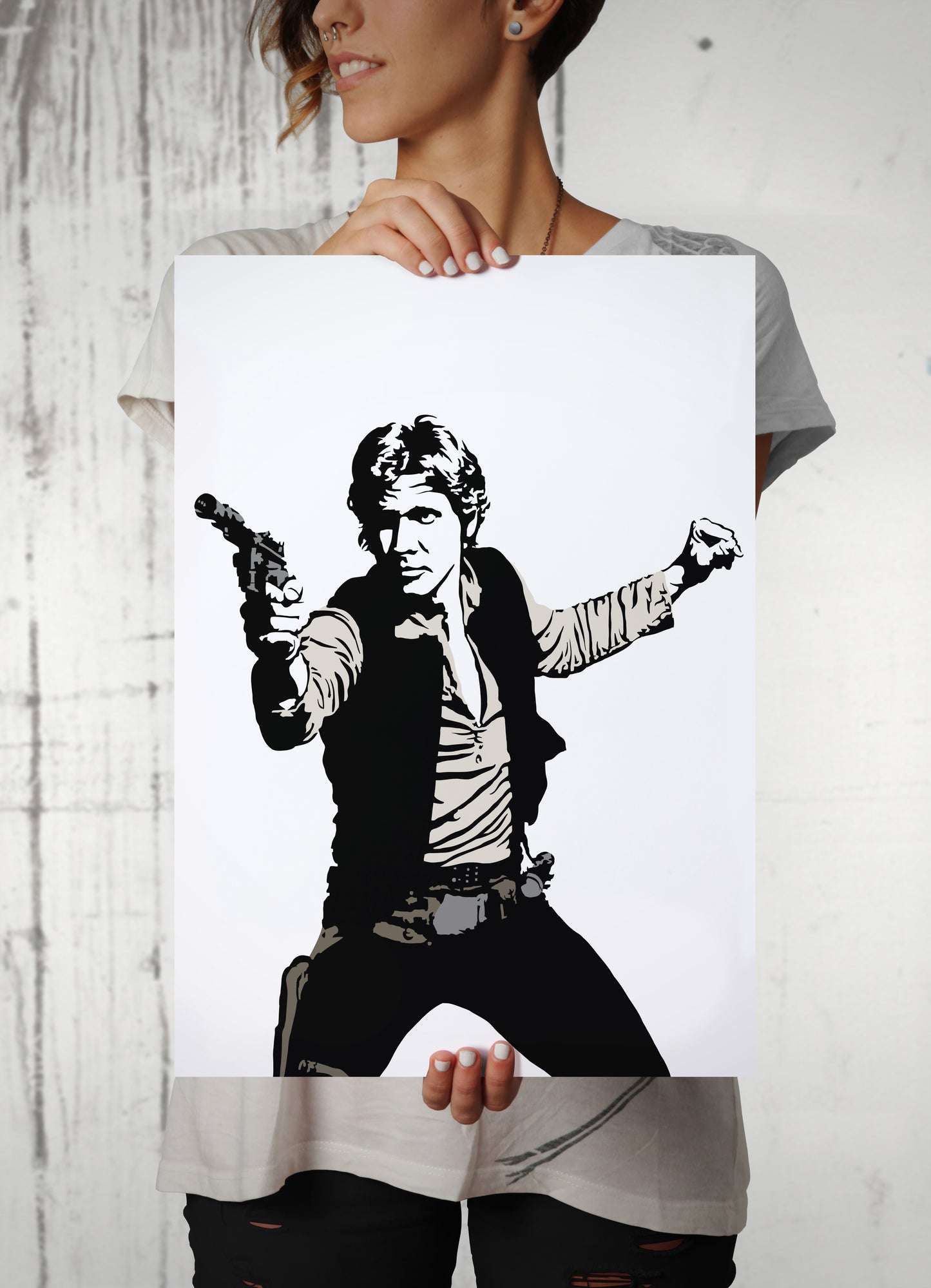 digital illustration of han solo played by harrison ford minimalistic art print