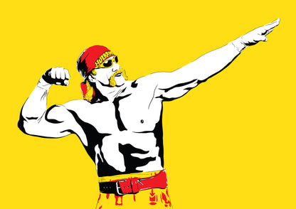 digital minimalist stencil illustration of professional wrestler hulk hogan flexing hulkamaniac