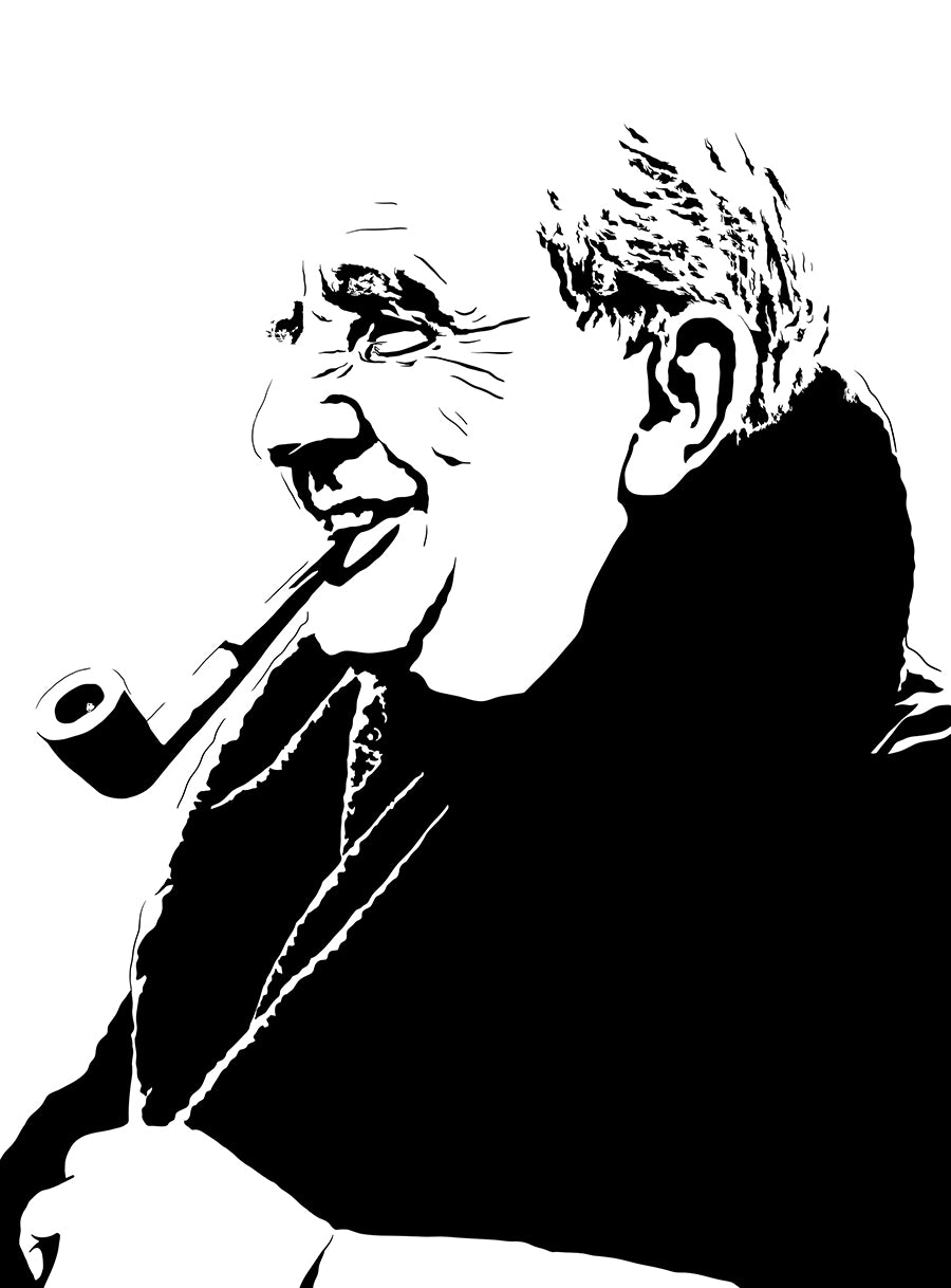 digital minimalist stencil illustration of english author jrr tolkien smoking a pipe in portrait