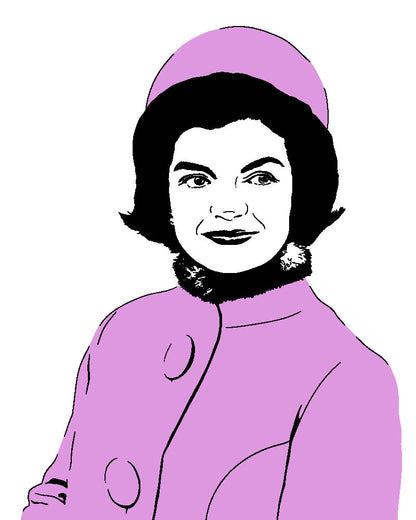 digital minimalist stencil illustration of first lady jackie kennedy onassis aka jackie o in pink coat and pillbox hat