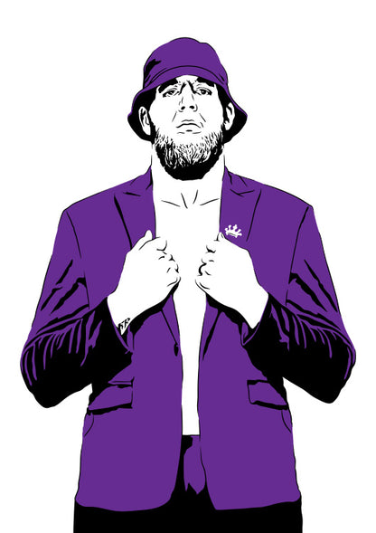 digital illustration art print of jake hager swagger i like this hat purple bucket hat gimmick poster for sale