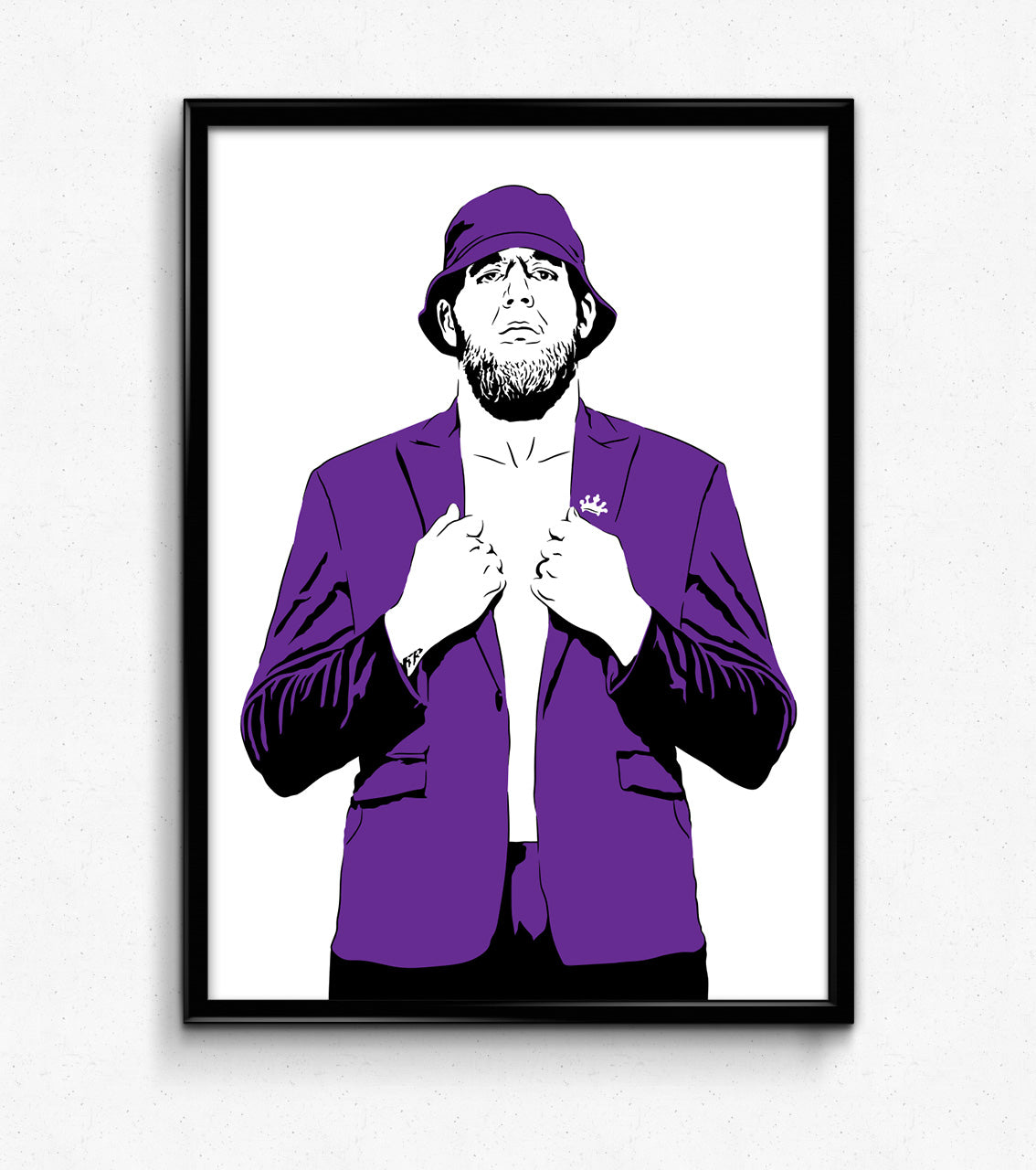 digital illustration art print of jake hager swagger i like this hat purple bucket hat gimmick framed poster for sale