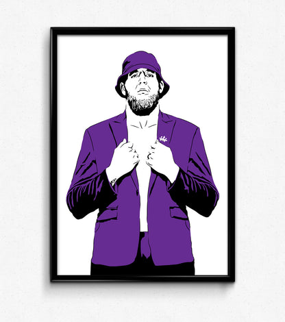 digital illustration art print of jake hager swagger i like this hat purple bucket hat gimmick framed poster for sale