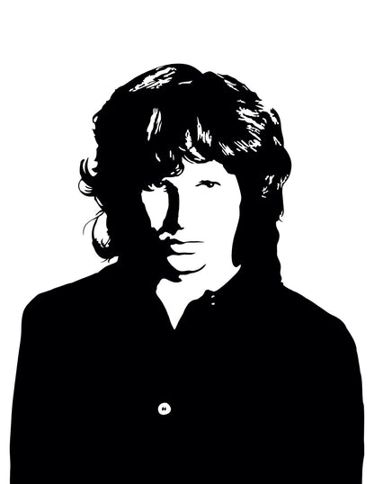 digital minimalist stencil illustration of jim morrison of the doors band, enigmatic frontman light my fire