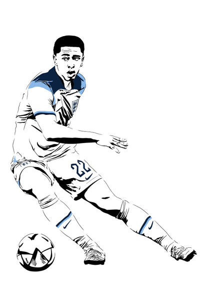 digital art illustration of team england midfield jude bellingham playing in the world cup