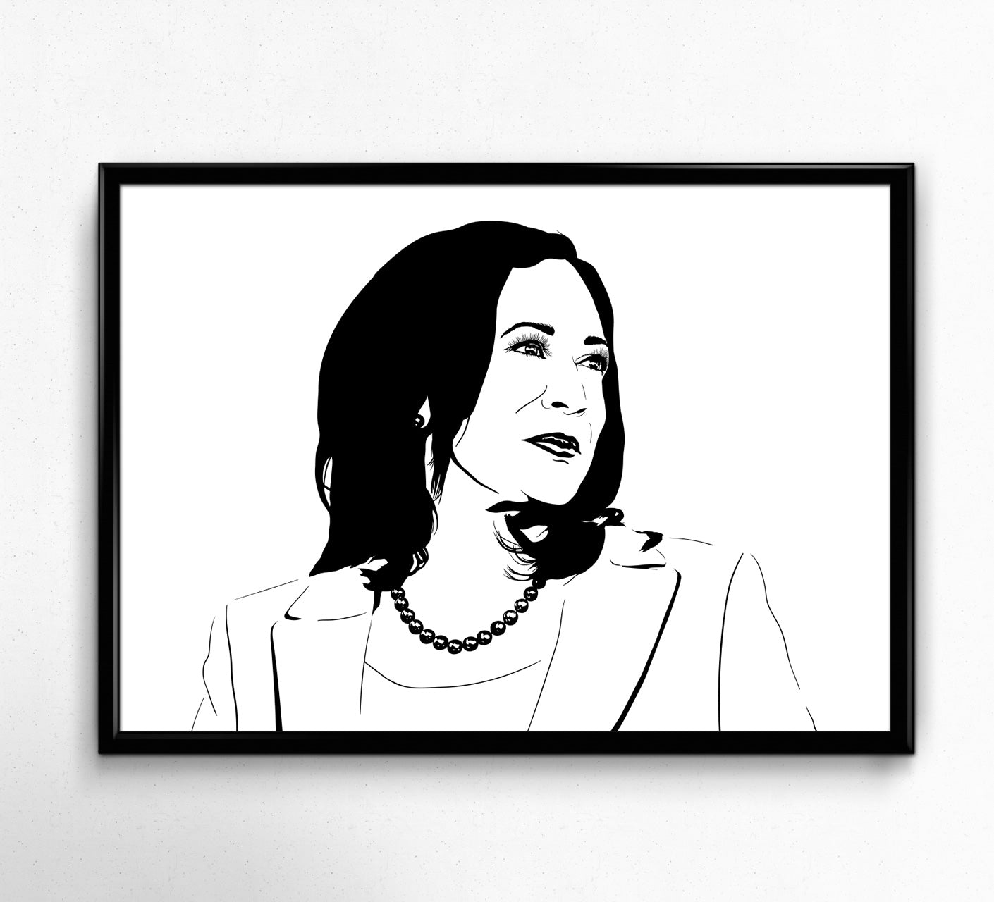 digital minimalist stencil illustration of vice president of the united states kamala harris, framed art print