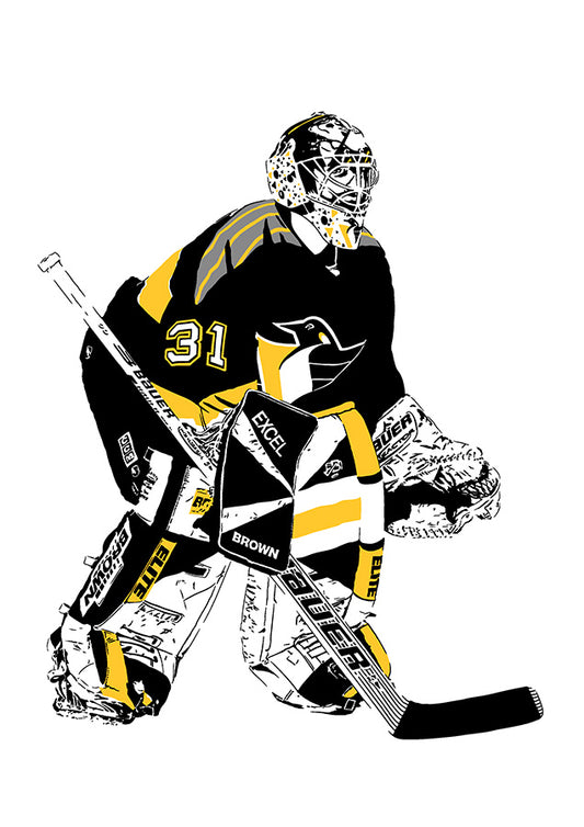 digital illlustration of pittsburgh penguins goalie ken kenny wregget 