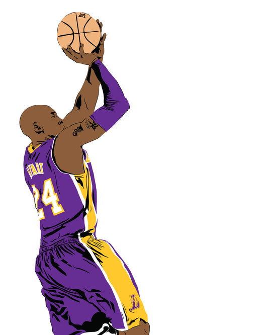 digital minimalist stencil illustration of los angelels lakers legend kobe bryant taking a jump shot