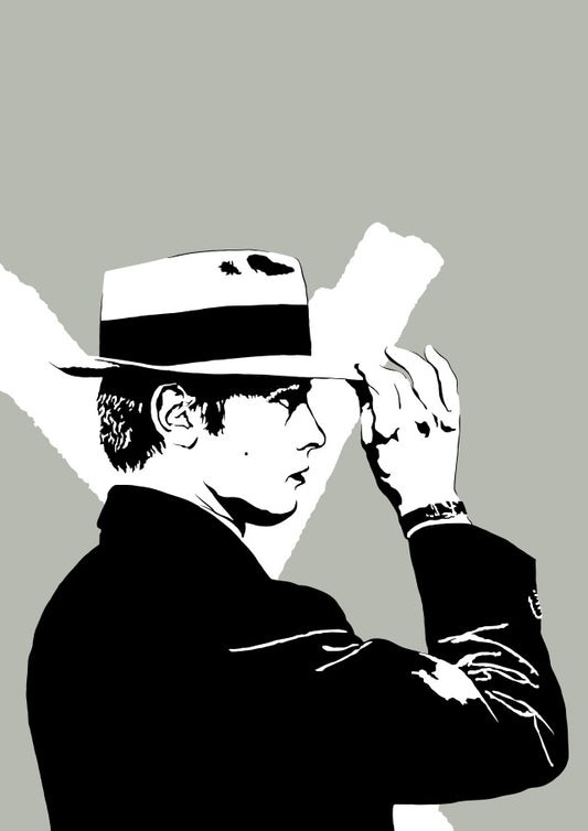  digital minimalist stencil illustration of alain delon as jef costello in le samourai wearing a fedora