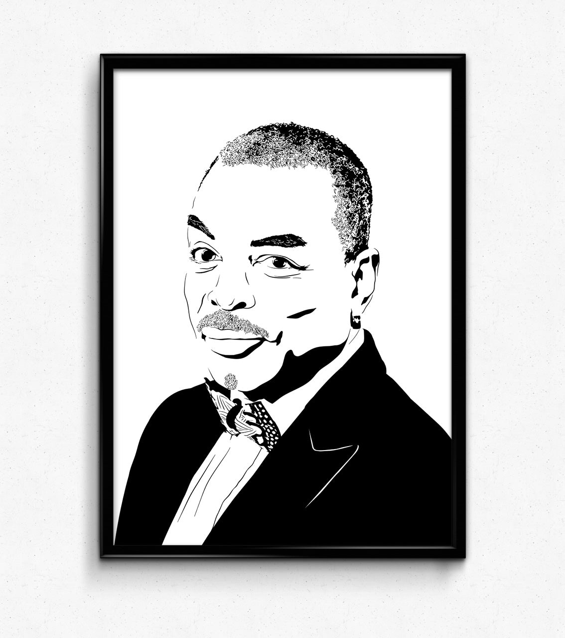  digital minimalist stencil illustration of levar burton of star trek and reading rainbow fame, portrait image, framed art print