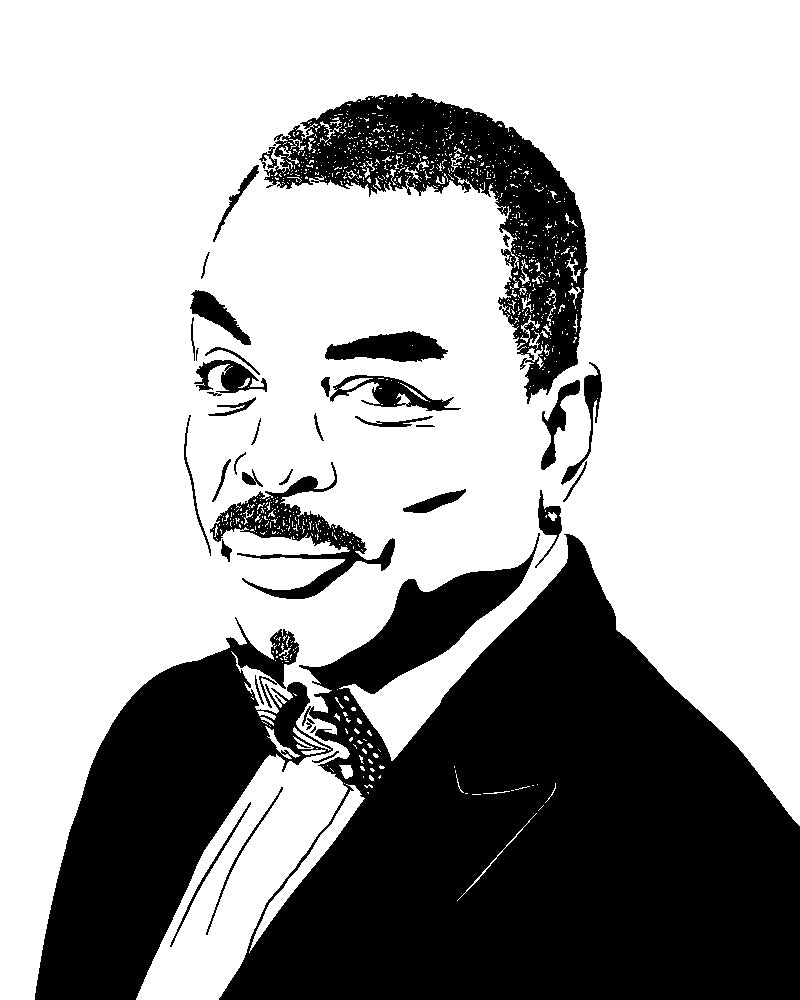  digital minimalist stencil illustration of levar burton of star trek and reading rainbow fame, portrait image