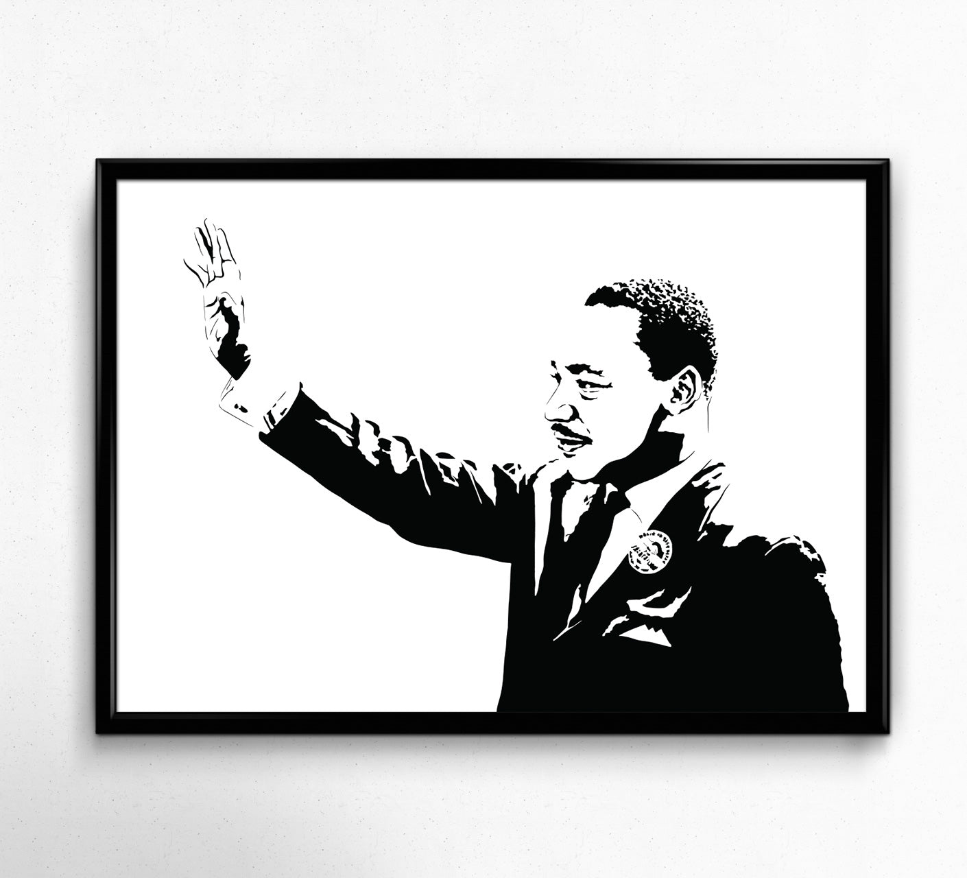 digital minimalist stencil illustration of civil rights activist dr martin luther king jr waving after his speech, framed art print