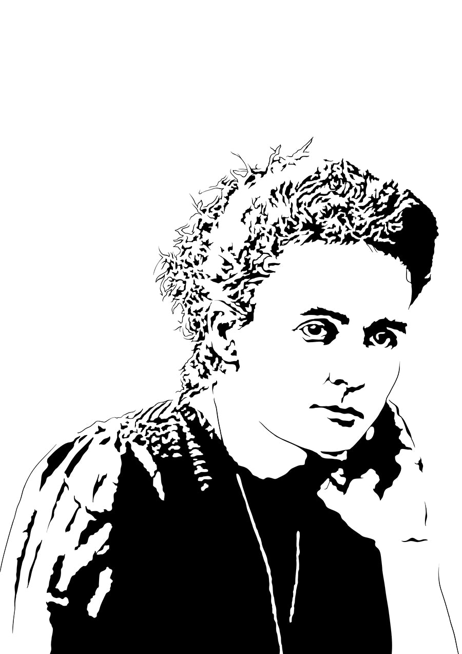  digital minimalist stencil illustration of nobel prize winner madame marie curie in portrait