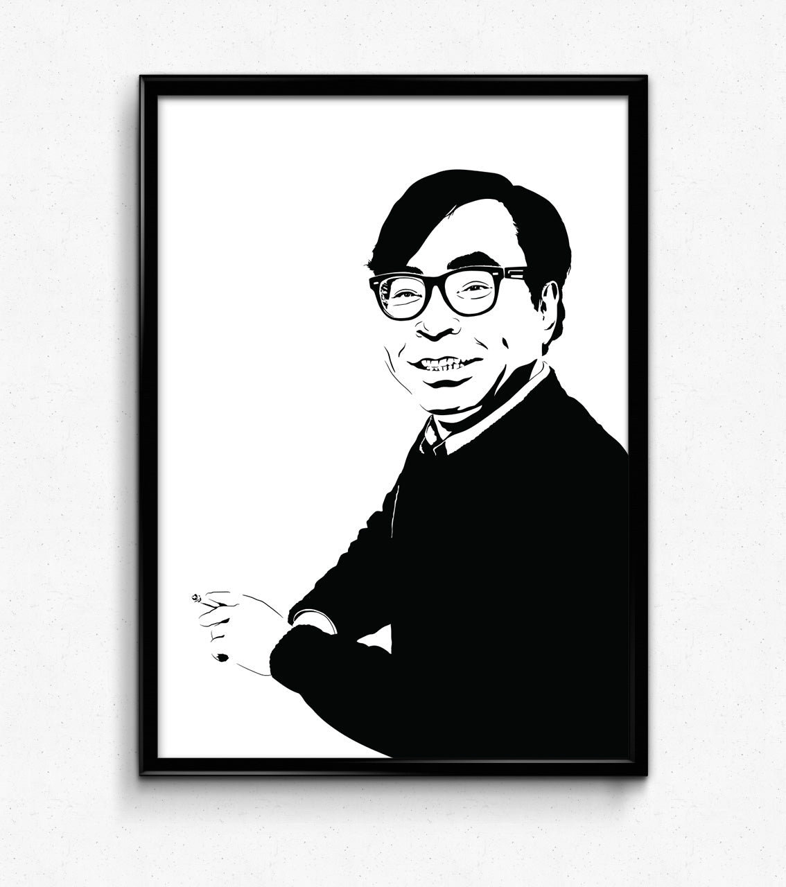 black and white illustration of a portrait of hayao miyazaki artist and animator of studio ghibli 