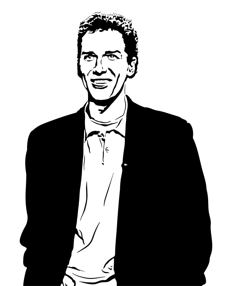 digital minimalist stencil illustration of stand up comedian norm macdonald smiling on the tonight show