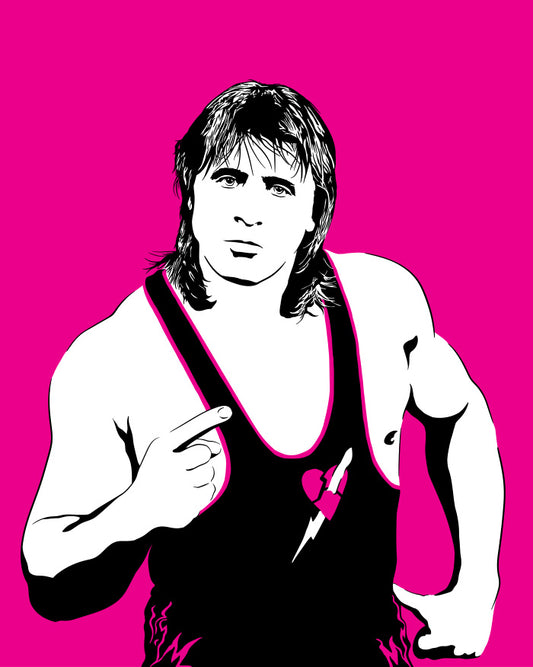 digital minimalist stencil illustration of professional wrestler owen hart