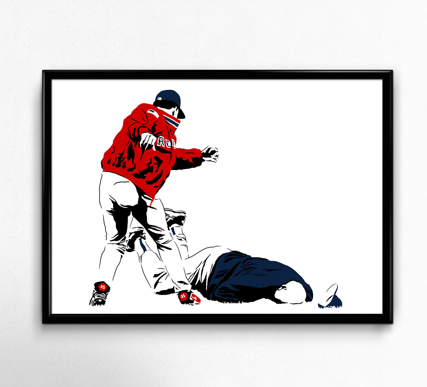 pedro martinez of boston red sox fighting coach don zimmer of new york yankees during ALCS playoff game, framed art print