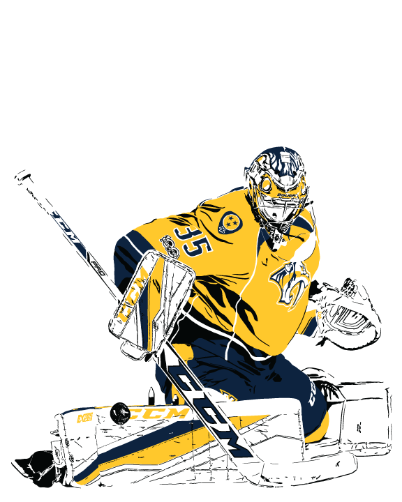 digital minimalist stencil illustration of nashville predators goalie pekka rinne making a save