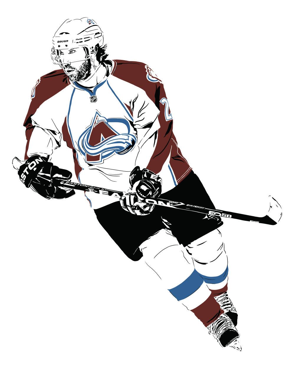 digital minimalist stencil illustration of colorado avalanche forward peter forsberg aka foppa 