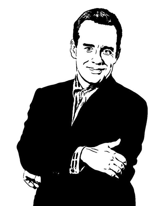 digital minimalist stencil illustration of comedy legend phil hartman of SNL fame standing in portrait with arms crossed