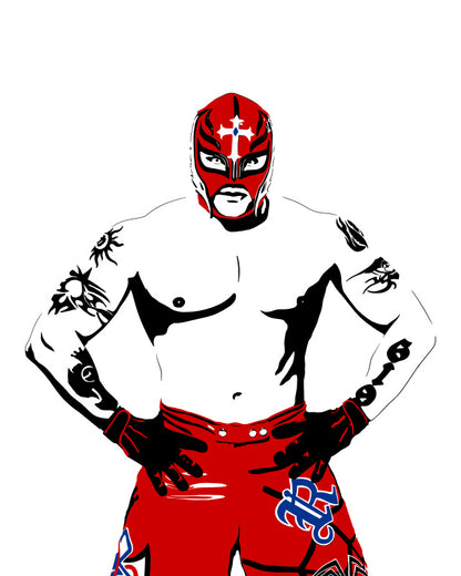 digital minimalist stencil illustration of professional luchador wrestler rey mysterio jr