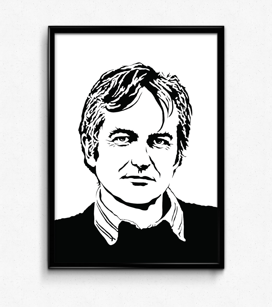 digital minimalist stencil illustration of evolutionary biologist and author richard dawkins in portrait, framed art print