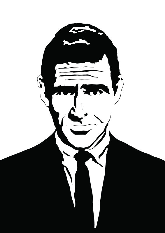 digital minimalist stencil illustration of twilight zone host and writer rod serling