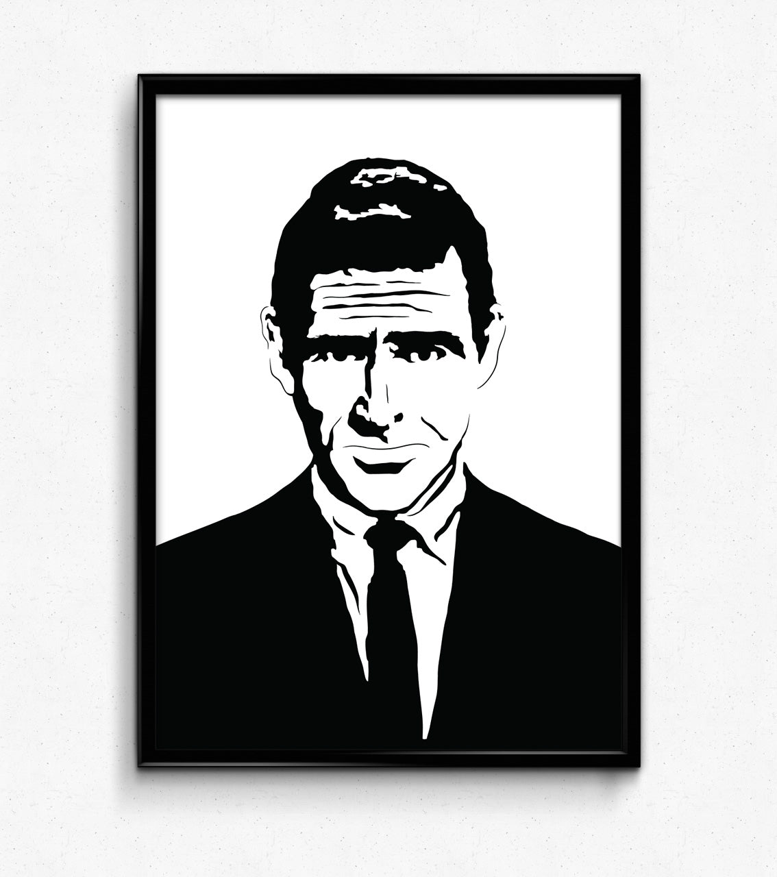 digital minimalist stencil illustration of twilight zone host and writer rod serling, framed art print