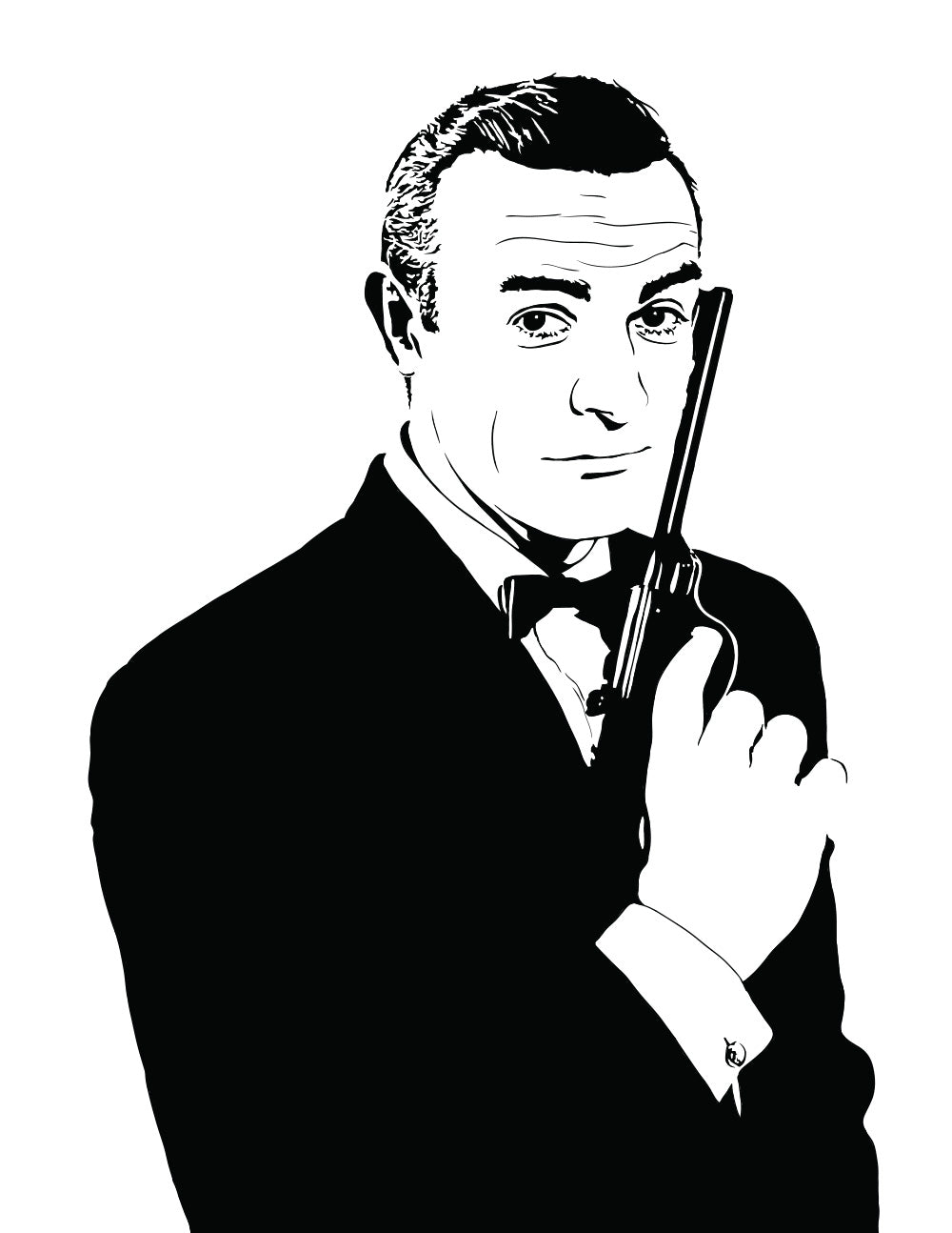 digital minimalist stencil illustration of sean connery as james bond 007 secret agent holding pistol