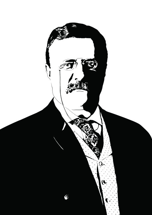 digital minimalist stencil illustration of american president theodore roosevelt aka teddy of the bull moose party, in portrait