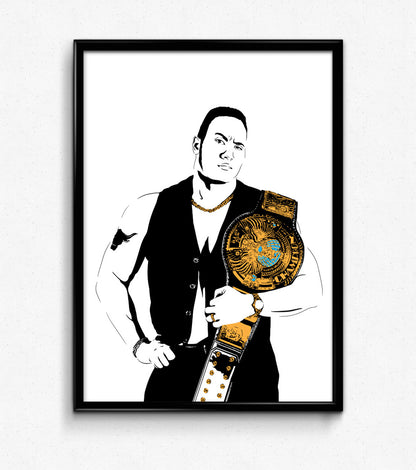 The Rock Art Print | Old School Wrestling Decor | Dwayne Johnson | Minimalist Pop Culture Wall Art