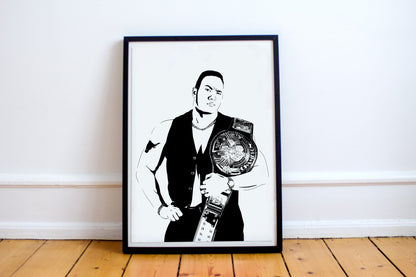 The Rock Art Print | Old School Wrestling Decor | Dwayne Johnson | Minimalist Pop Culture Wall Art