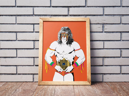 Ultimate Warrior Art Print | Old School Wrestling Decor | Minimalist Pop Culture Wall Art