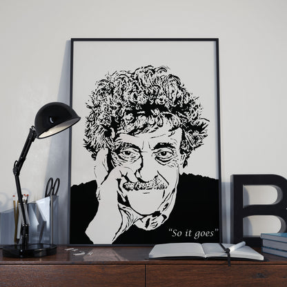 Kurt Vonnegut Art Print | American Literature Decor | So It Goes | Minimalist Pop Culture Wall Art