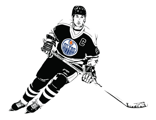 digital minimalist stencil illustration of edmonton oilers player wayne gretzky skating in stride